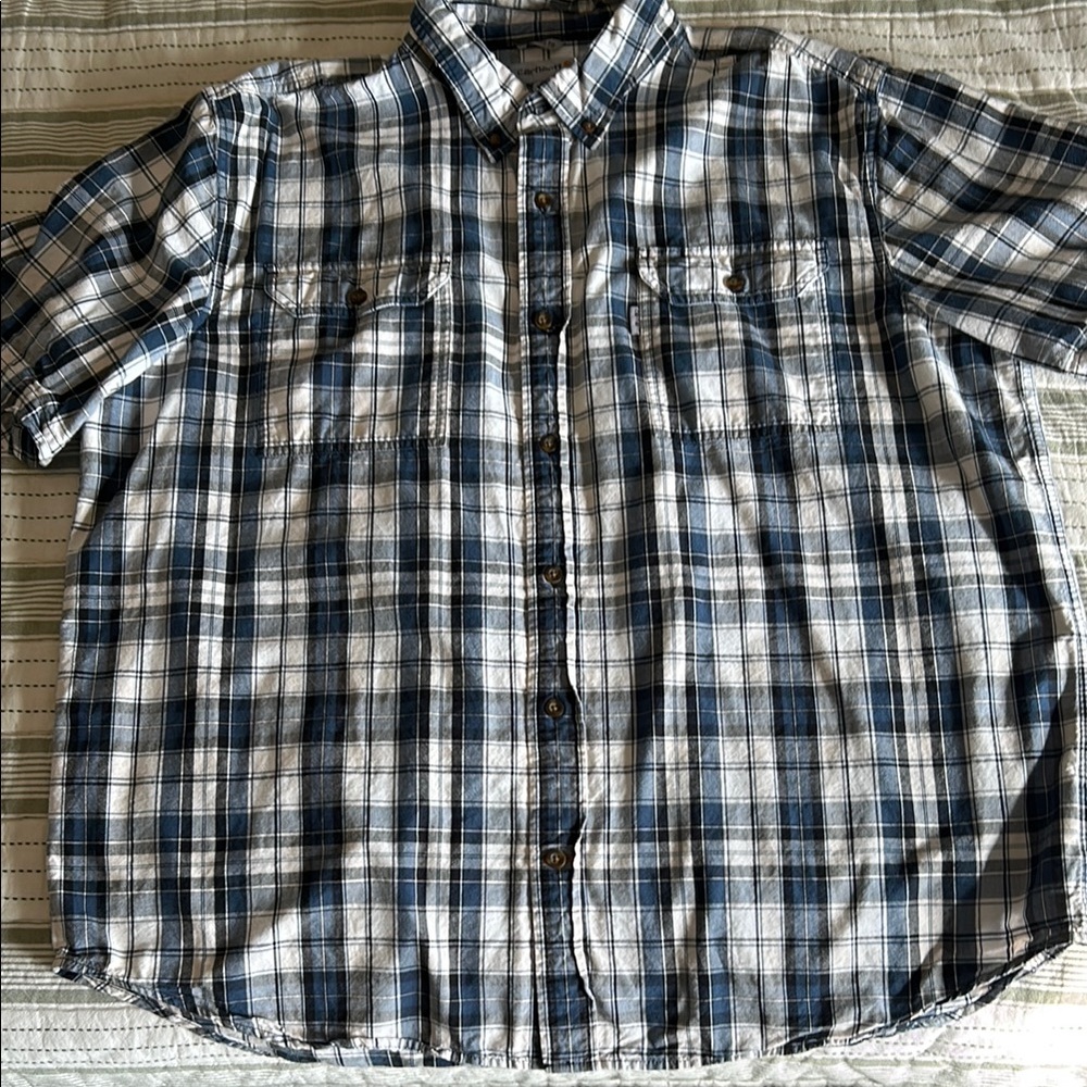 Men's Blue Plaid Short Sleeve Shirt